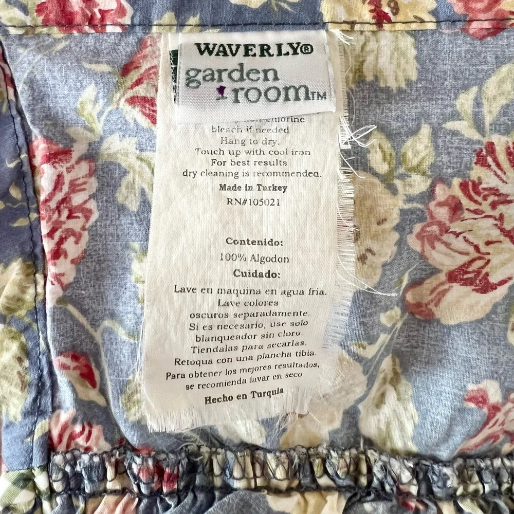Vintage Waverly Garden Room Heritage Valance Blue Floral White Lace 60x11